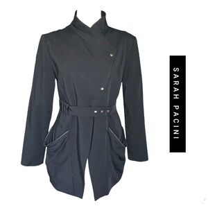 Sarah Pacini Modernist Wool Blend Drawstring Belt Jacket